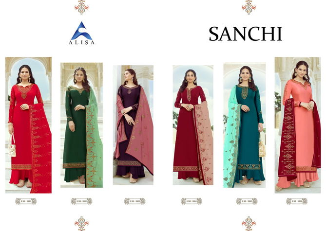 ALISA SANCHI Latest Fancy Festive Wear Heavy Satin Georgette With Heavy Full Top Work  Additional Diamond Work Salwar Suit Collection